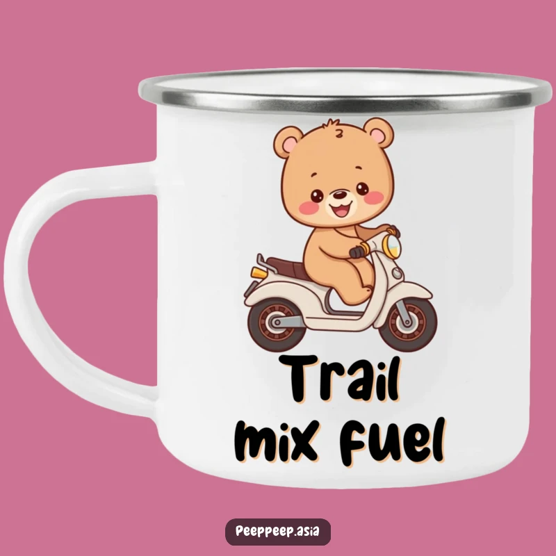 Funny Bear Cub Moped Camping Mug: Cheerful Rides for Outdoor Fun!