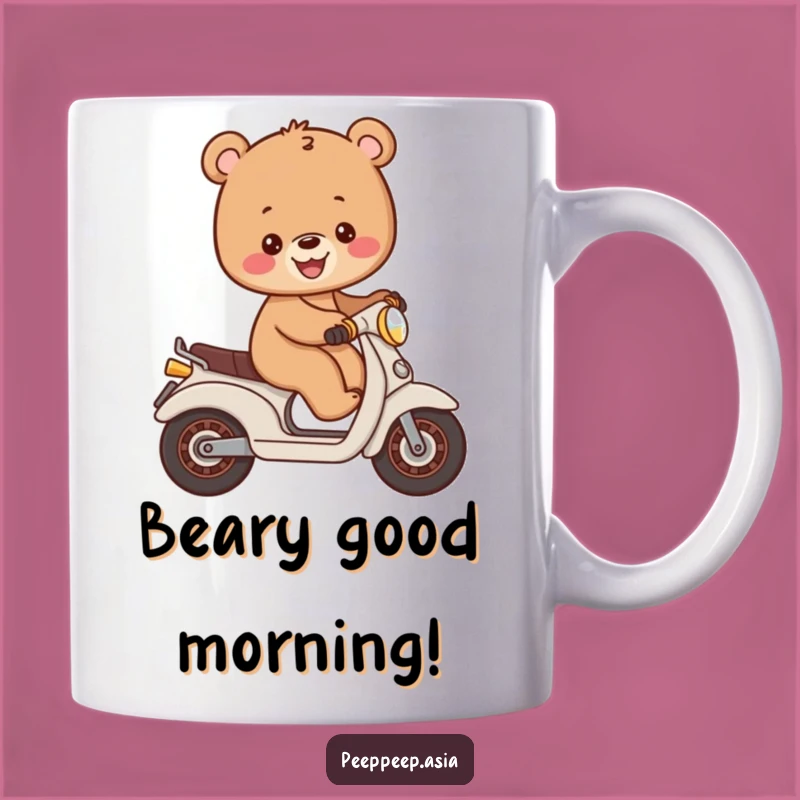 Funny Bear Cub Moped Mug: Cheerful Rides for Your Morning Coffee!