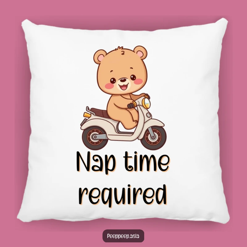 Funny Bear Cub Moped Pillow: Cozy Comfort with Cheerful Rides!