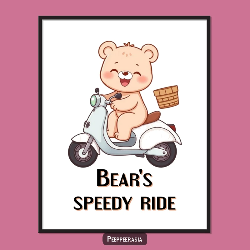 Funny Bear Scooter Poster: Gleeful Art, Fun Decor for Walls