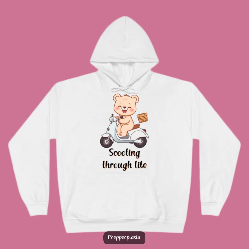 Cozy Bear Scooter Hoodie: Gleeful Ride, Warm Gift for Bear Fans
