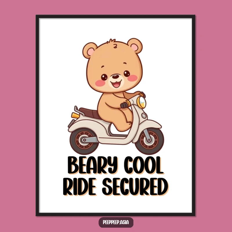Funny Free Printable Wall Art: Bear Cub Moped Downloadable Decor Gift
