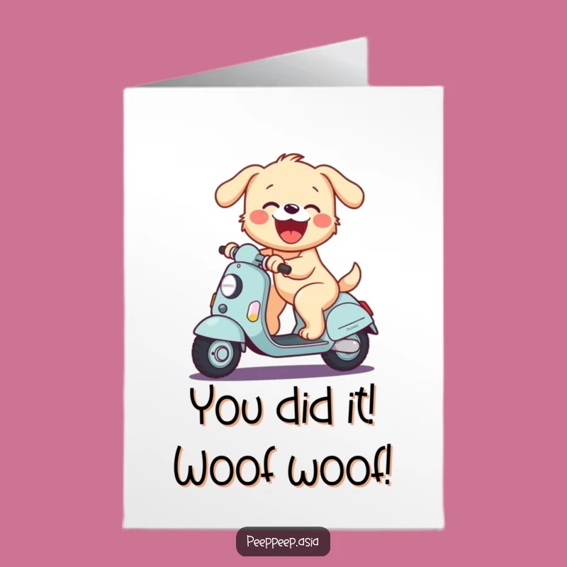 Free Printable Congrats Card: Scooter Puppy Celebrating Your Big Win Downloadable!