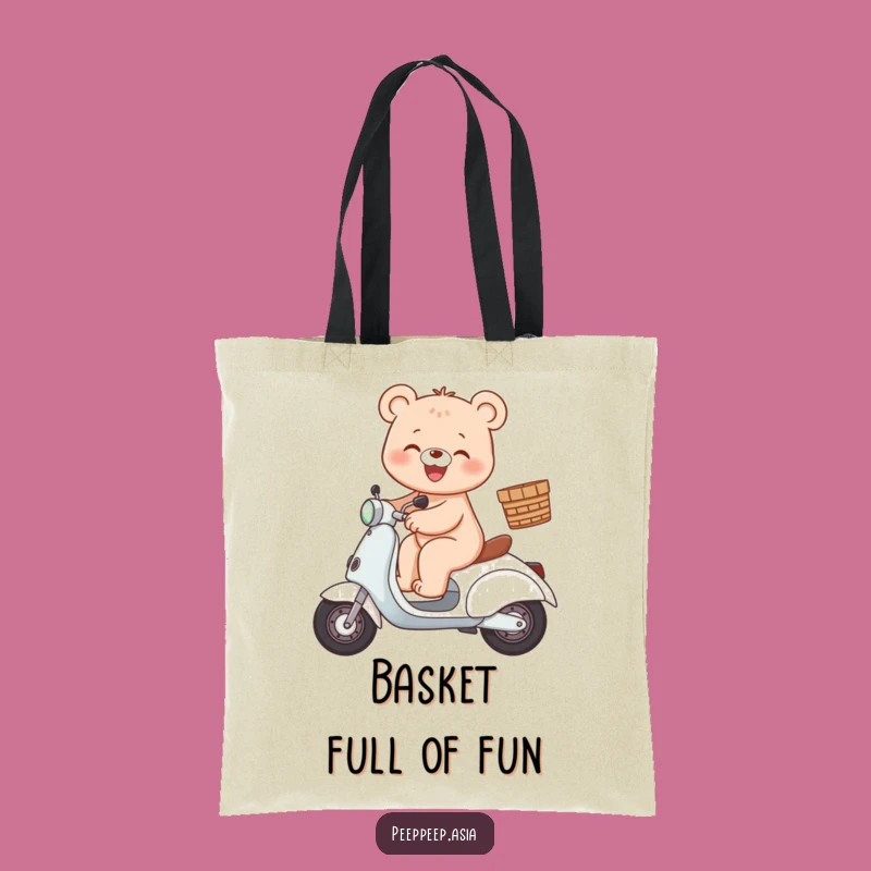 Stylish Bear Scooter Tote Bag: Gleeful Design, Fun Accessory for Errands